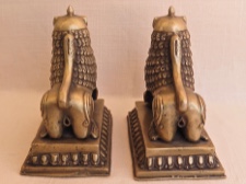 Exquisitely Detailed Brass Temple Lions from Nepal