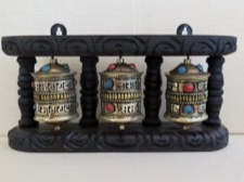 Prayer Wheels in Handcarved Wooden Frame