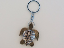 Wooden Sea Turtle and Cowrie Shell Keyring