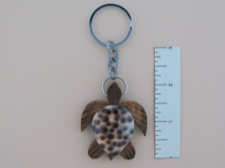 Wooden Sea Turtle and Cowrie Shell Keyring