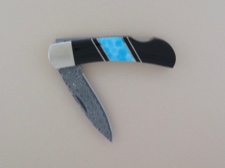 Larimar Trustone Damascus Steel Pocketknife