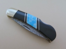 Larimar Trustone Damascus Steel Pocketknife