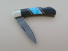 Larimar Trustone Damascus Steel Pocketknife