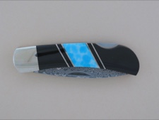 Larimar Trustone Damascus Steel Pocketknife