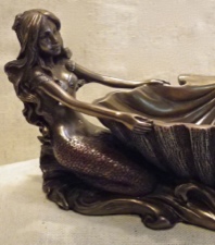 Cold Cast Bronze Double Mermaids and Shell Bowl