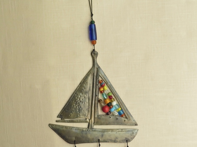 Iron Sailboat Chime with Colorful Beads - Click Image to Close