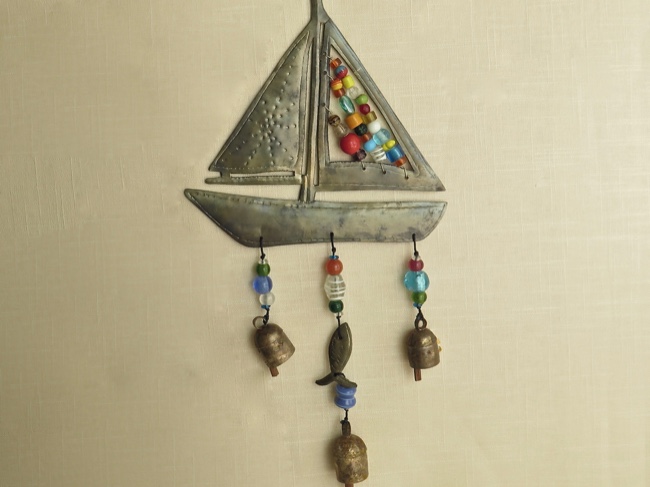 Iron Sailboat Chime with Colorful Beads - Click Image to Close