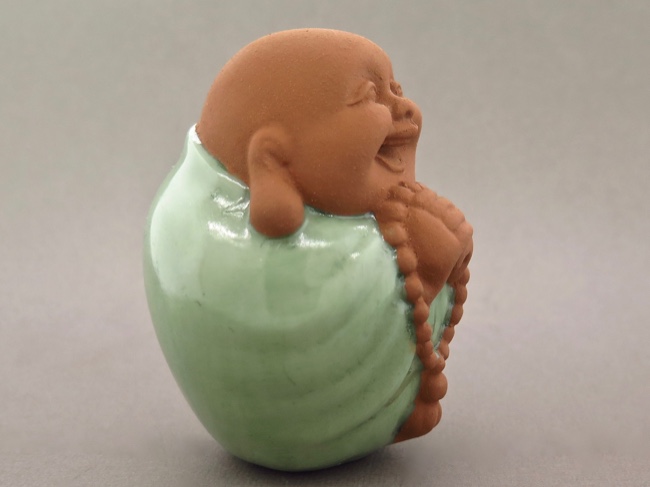 Happy Buddha Green Glazed with Prayer Beads - Click Image to Close