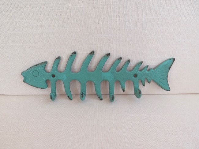Fishbone Wall Hook Green Patina Metal - Click Image to Close