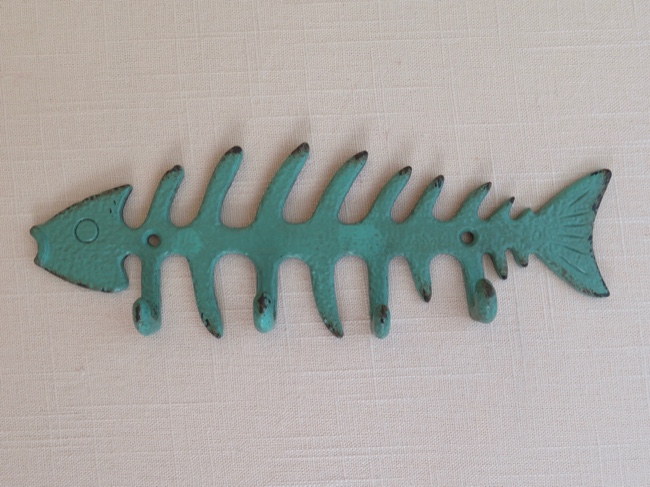 Fishbone Wall Hook Green Patina Metal - Click Image to Close