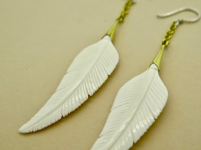 Bone Feather Earrings - Click Image to Close