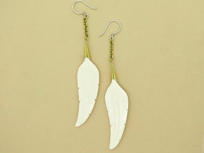 Bone Feather Earrings - Click Image to Close