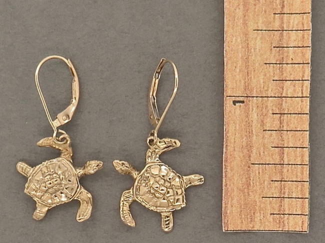 Gold Turtle Earrings - Click Image to Close