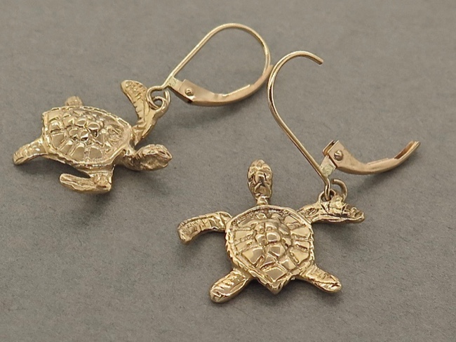 Gold Turtle Earrings - Click Image to Close