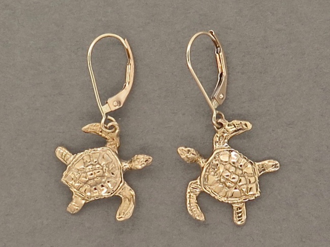 Gold Turtle Earrings - Click Image to Close