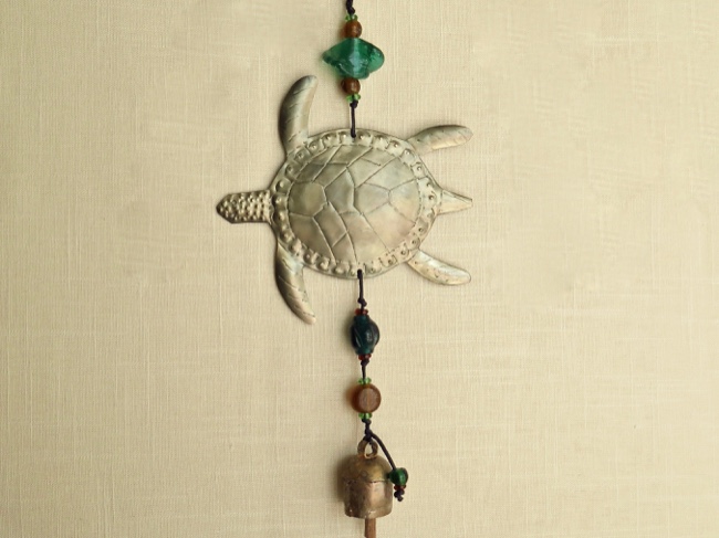 Iron Sea Turtle Chime with Handmade Bell - Click Image to Close