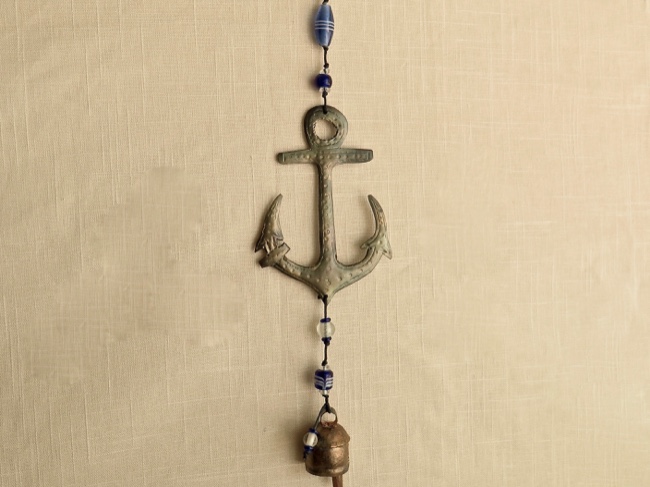 Iron Anchor with Blue Beads and Nano Bell - Click Image to Close