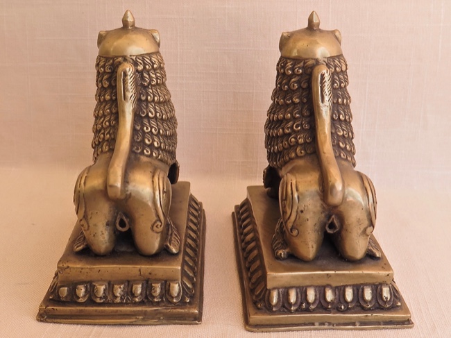 Exquisitely Detailed Brass Temple Lions from Nepal - Click Image to Close