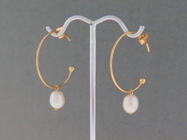 Gold Verm Hoop with Pearl - Click Image to Close