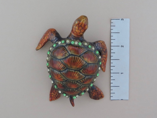 Enamel Box - Sea Turtle with Austrian Crystals - Click Image to Close