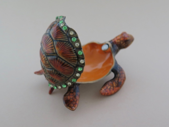 Enamel Box - Sea Turtle with Austrian Crystals - Click Image to Close