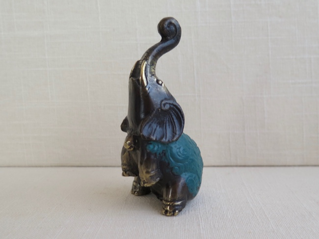 Gleeful Handpainted Bronze Lucky Elephant - Click Image to Close