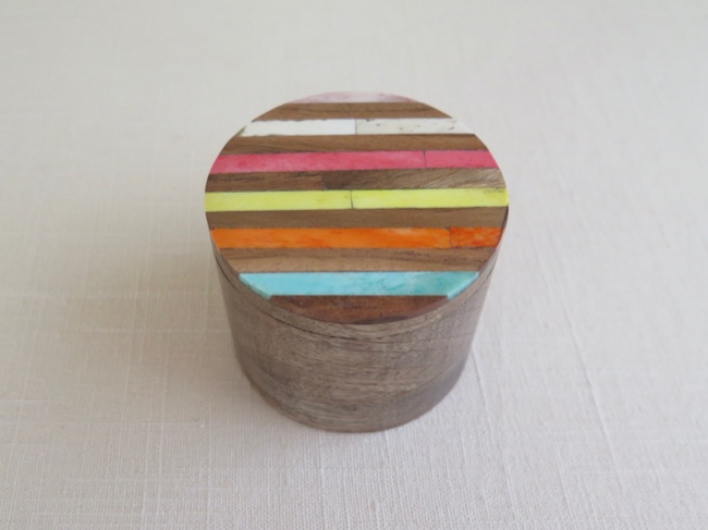 Handmade Mango Wood Box with Inlaid Bone Stripes - Click Image to Close