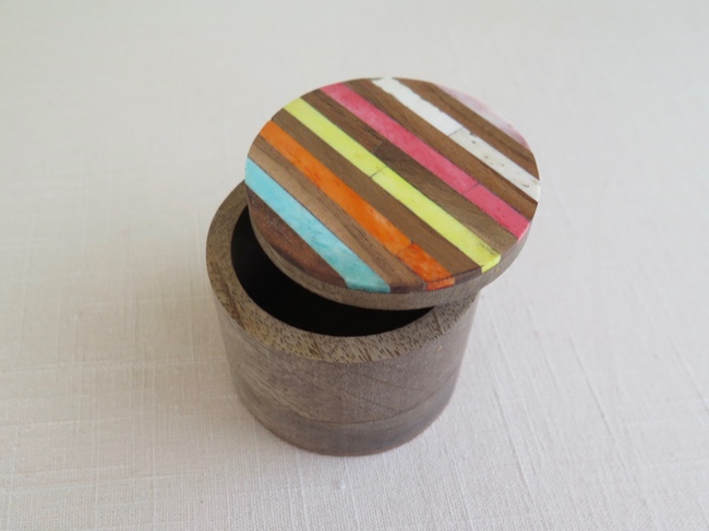 Handmade Mango Wood Box with Inlaid Bone Stripes - Click Image to Close