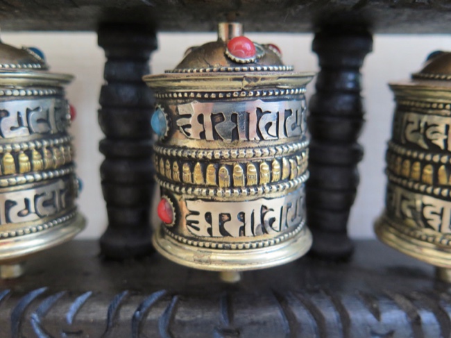 Prayer Wheels in Handcarved Wooden Frame - Click Image to Close