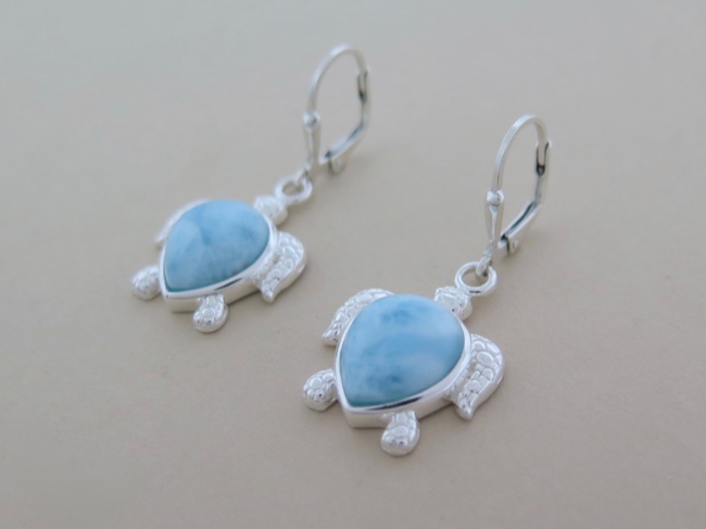 Larimar Turtle Earrings - Click Image to Close