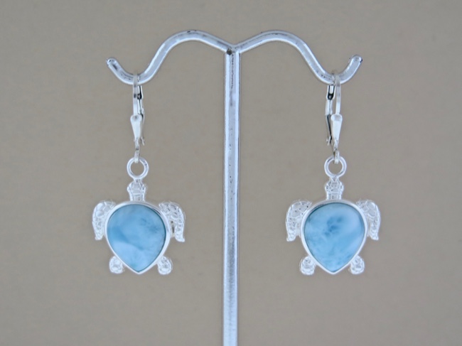 Larimar Turtle Earrings - Click Image to Close