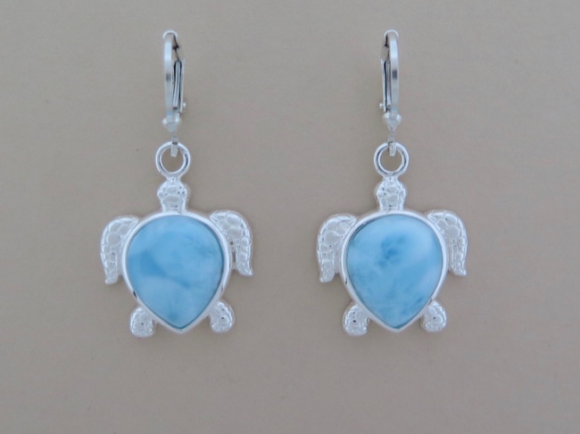 Larimar Turtle Earrings - Click Image to Close