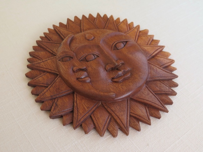 Whimsical Sun Moon Plaque Raintree Wood - Click Image to Close