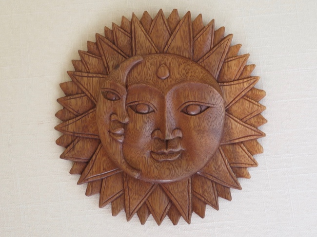 Whimsical Sun Moon Plaque Raintree Wood - Click Image to Close