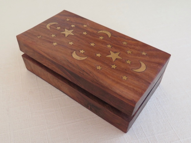 Moon and Stars Brass Inlay Wooden Box - Click Image to Close