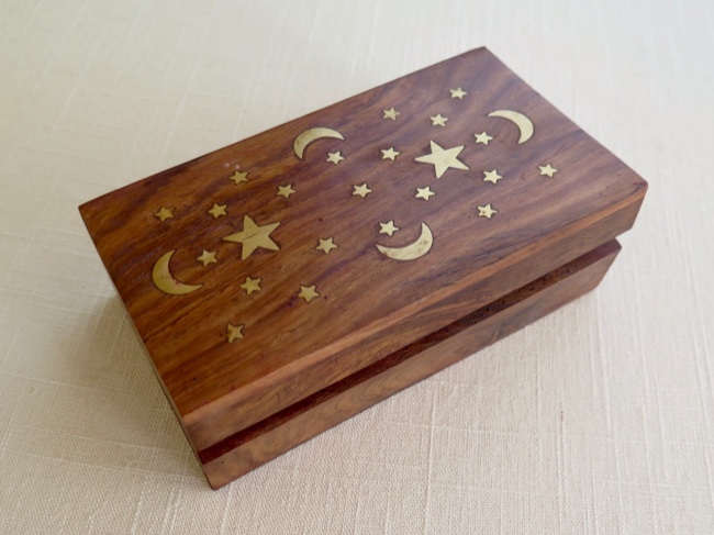 Moon and Stars Brass Inlay Wooden Box - Click Image to Close