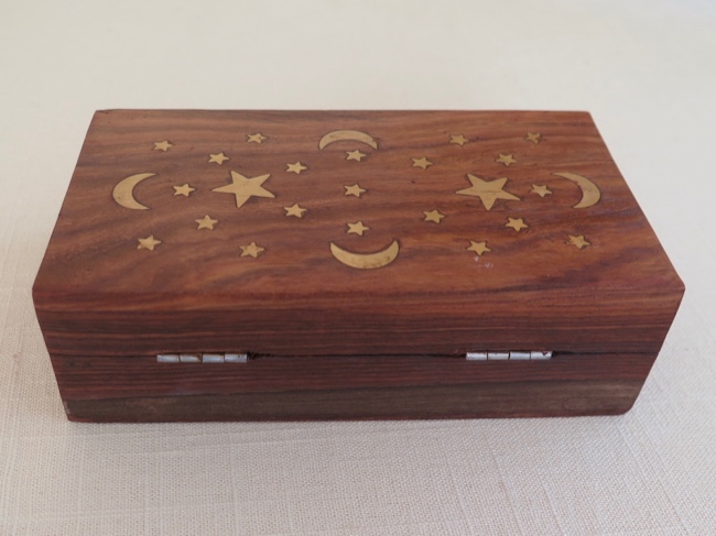 Moon and Stars Brass Inlay Wooden Box - Click Image to Close