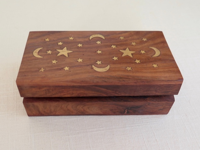 Moon and Stars Brass Inlay Wooden Box - Click Image to Close