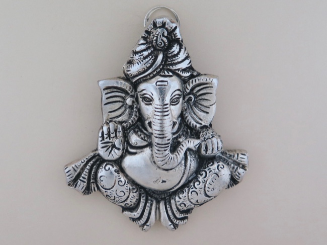Ganesha Lord of Success White Metal Plaque - Click Image to Close