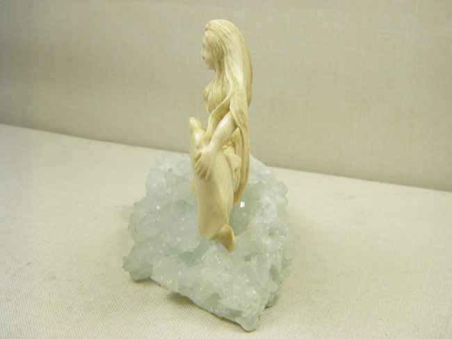 Fossil Ivory Mermaid on Natural Crystal Cluster - Click Image to Close