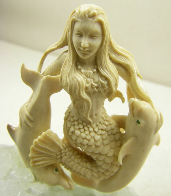 Fossil Ivory Mermaid on Natural Crystal Cluster - Click Image to Close