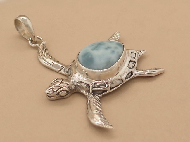 Larimar Sterling Turtle - Click Image to Close