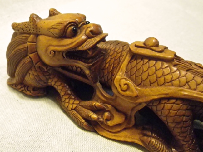 Handcarved Boxwood Resting Dragon from China - Click Image to Close