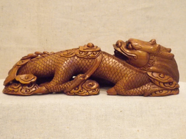 Handcarved Boxwood Resting Dragon from China - Click Image to Close