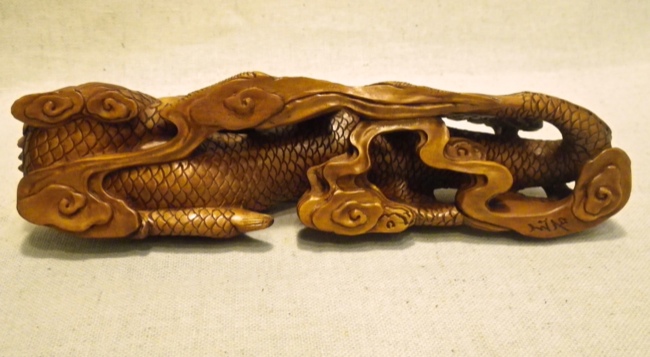 Handcarved Boxwood Resting Dragon from China - Click Image to Close