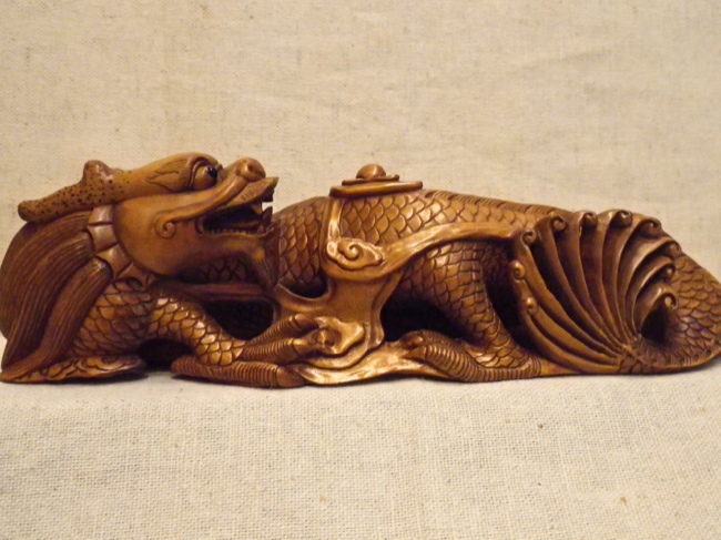 Handcarved Boxwood Resting Dragon from China - Click Image to Close