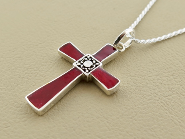 Coral Cross Necklace - Click Image to Close