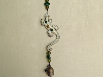 Iron Gecko Chime with Glass Beads from India