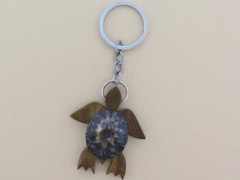 Wooden Sea Turtle and Limpet Shell Keyring