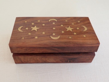 Moon and Stars Brass Inlay Wooden Box